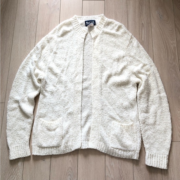 Vintage Bay Club Cream Boucle Oversized Cardigan Size M - Picture 1 of 10